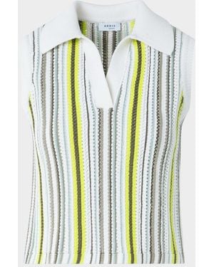 Akris Punto Striped Crochet & Knit Cotton Top - Blue