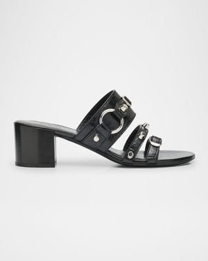 Balenciaga City Leather Block-Heel Sandals - Black