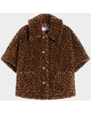 Max Mara Leopard-Print Alpaca-Blend Teddy Cape - Brown