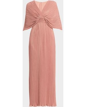 Aidan Mattox Pleated Metallic Chiffon Column Gown - Pink