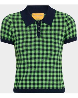 Guest In Residence Gingham Shrunken Silk-Linen Polo - Green