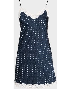Papinelle Annabelle Polka-Dot Satin Lace-Trim Mini Slip Dress - Blue