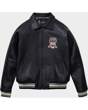 Avirex Apos;S Icon Logo Leather Bomber Jacket - Black