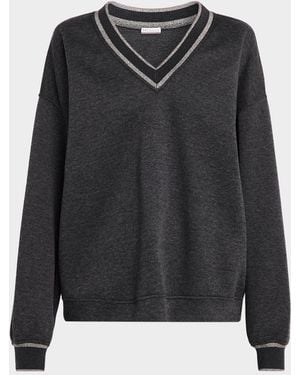 Brunello Cucinelli Cashmere-Cotton V-Neck Sweater - Black