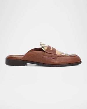 Burberry Opal Leather Penny Loafer Mules - Brown
