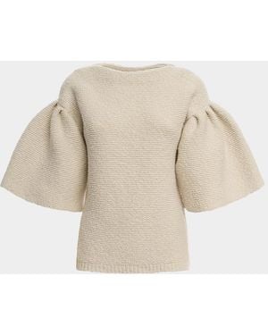 Malo Wool-Cashmere Knit Puff-Sleeve Top - Natural