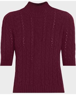 Neiman Marcus Cable-Knit Shrunken Cashmere Sweater - Red