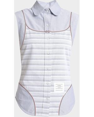 Thom Browne Sleeveless Swimsuit Trompe L & Apos;Oeil Button-Down Shirt - Blue