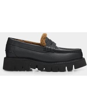 Pedro Garcia Sebas Shearling-Lined Leather Loafers - Black