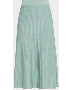 Misook Lightweight A-Line Ribbed Knit Midi Skirt - Green