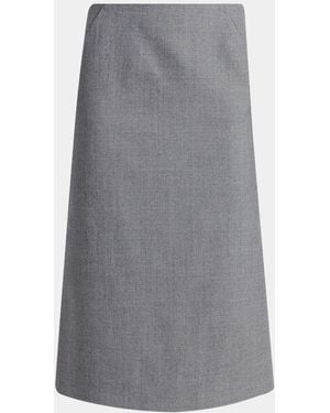 McQueen Godet-Pleat Wool Midi Skirt - Gray
