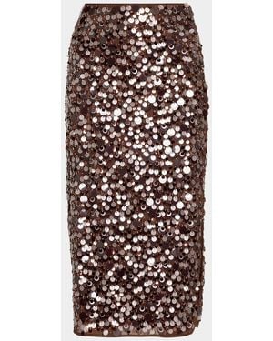 MILLY Roxanne Paillette Midi Pencil Skirt - Brown
