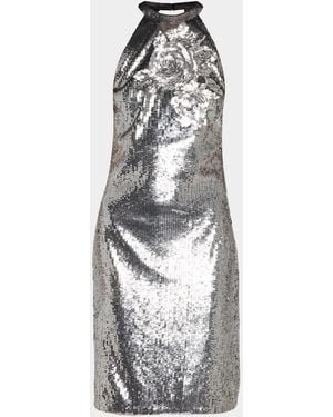 Emanuel Ungaro Maris Floral Sequin Halter Mini Dress - White
