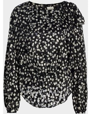 Isabel Marant Firma Floral Silk-Blend Blouse - Black