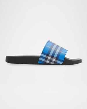 サンダル BURBERRY Men Sandals Black 8088566 Burberry Men's Stingray Check Rubber Slide Sandals | Neiman