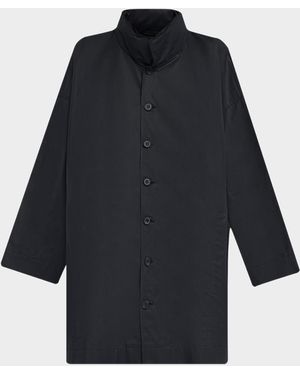 Eskandar Smaller Front Larger Back High Neck Raincoat With Button Away Hood - Blue