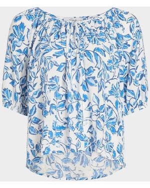 Rails Kirstie Botanical Print Linen-Blend Top - Blue
