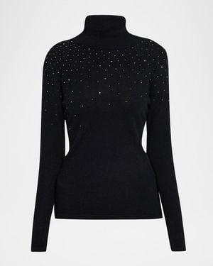 Neiman Marcus Cashmere Rhinestone Turtleneck Sweater - Black