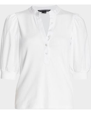 Veronica Beard Coralee Puff Sleeve Button-Front Top - White