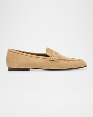 Ralph Lauren Collins Suede Moc-Toe Penny Loafers - White