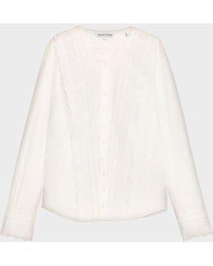 Veronica Beard Clermont Embroidered Long-Sleeve Blouse - Natural