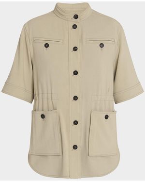 Ferragamo Short-Sleeve Crepe Cotton Jacket - Natural