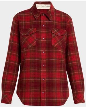 God & apos;s True Cashmere Love Tartan Cashmere Flannel Shirt - Red