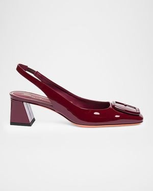 Santoni 50Mm Patent Leather Slingback Buckle Pumps - Red