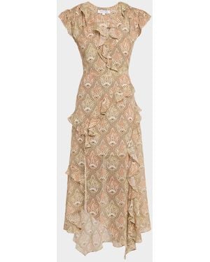 Veronica Beard Avene Ruffled Silk Midi Dress - Natural