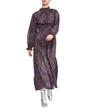 Cynthia Rowley Marbelle Tiered Abstract-Print Cotton Maxi Dress - Purple