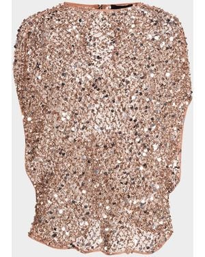 LAPOINTE Sequined Net Mesh Cap-Sleeve Top - Multicolor