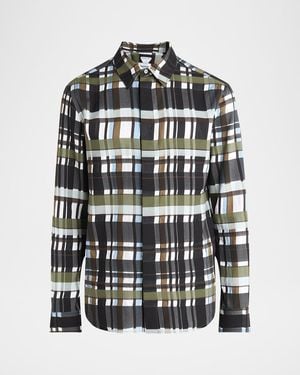 Bottega Veneta Cotton Jumbo Plaid Casual Button-Down Shirt - Gray