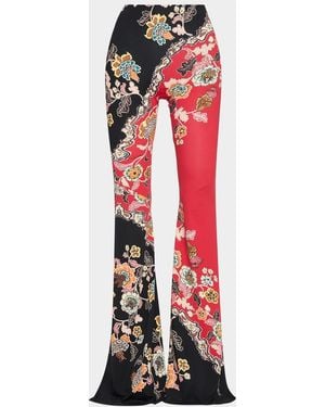 Roberto Cavalli High-Rise Colorblock Floral Printed Flare Pants - Red