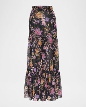 MISA Los Angles Dusted Clustered Mavi Chiffon Maxi Skirt - Multicolor