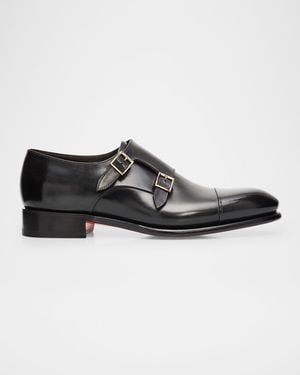 Santoni Apos;S Leather Double-Monk Strap Loafers - Black