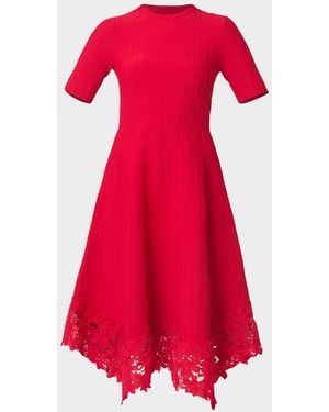 Shoshanna Shailene Knit Lace-Trim Midi Dress - Red