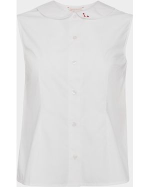 Frances Valentine Louise Heart-Embroidered Cotton Top - White