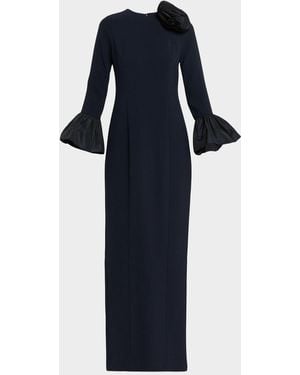 Teri Jon Taffeta-Trim Crepe Column Gown - Blue