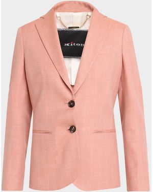 Kiton Herringbone Wool Single-Breasted Jacket - Pink