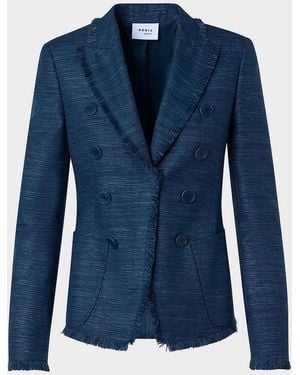 Akris Punto Indian Silk Fringed Double-Breasted Blazer Jacket - Blue