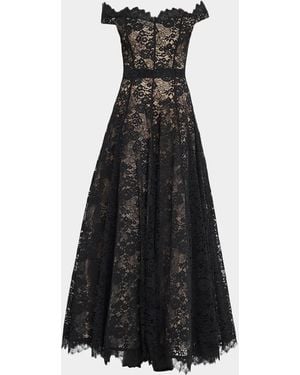 Alice + Olivia Viviana Off-The-Shoulder Lace Gown - Black