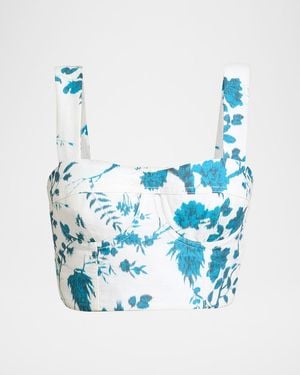 Erdem Floral-Print Cotton-Linen Bra Top - Blue