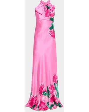 Saloni Suzette Tie-Neck Maxi Dress - Pink