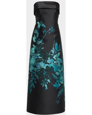 Aidan Mattox Strapless Metallic Botanical Jacquard Maxi Dress - Blue