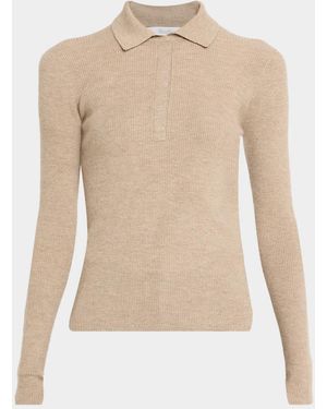 Max Mara Cashmere Rib Fitted Polo Sweater - Natural