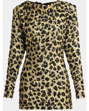 Balmain Leopard Embellished Bow-Back Long-Sleeve Mini Dress - Multicolor