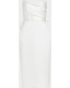 Amsale Duchess Satin Bow-Back Midi Dress - White