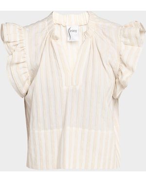 Finley Remy Texture-Striped Ruffle Top - Natural