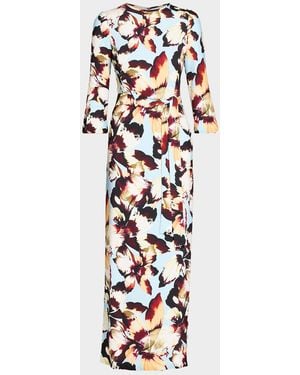 Monique Lhuillier Amber Lily Print Crepe Belted Maxi Dress - White