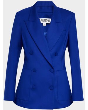 Argent Chelsea Double-Breasted Seasonless Wool Blazer - Blue